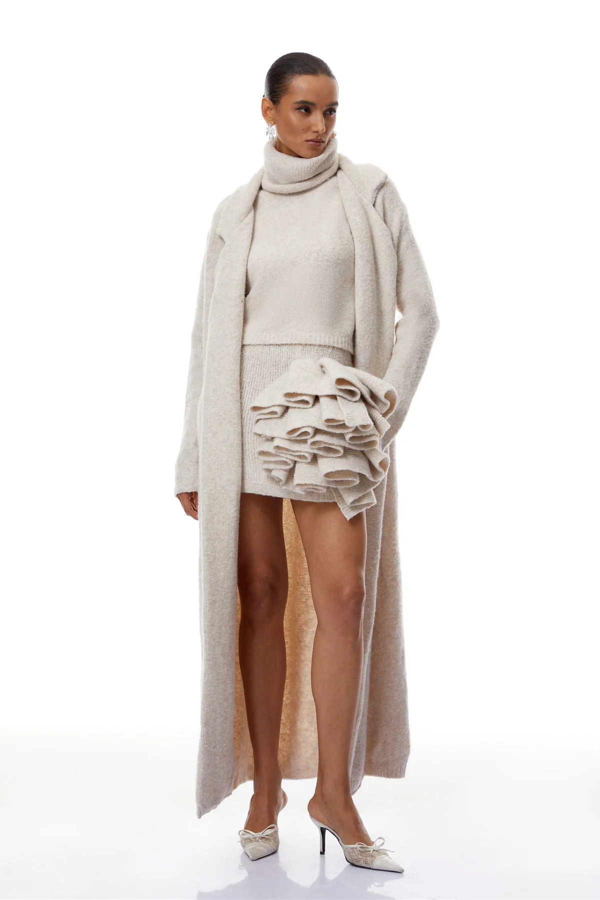 Rocío Khaki Ribbed Knit Three-Piece
