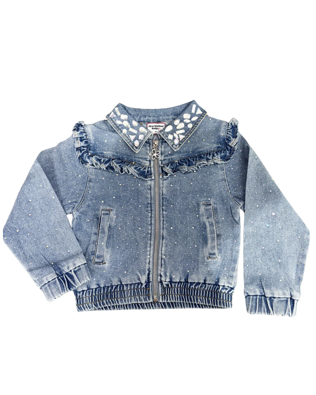 RUFFLE DENIM BOMBER JACKET
