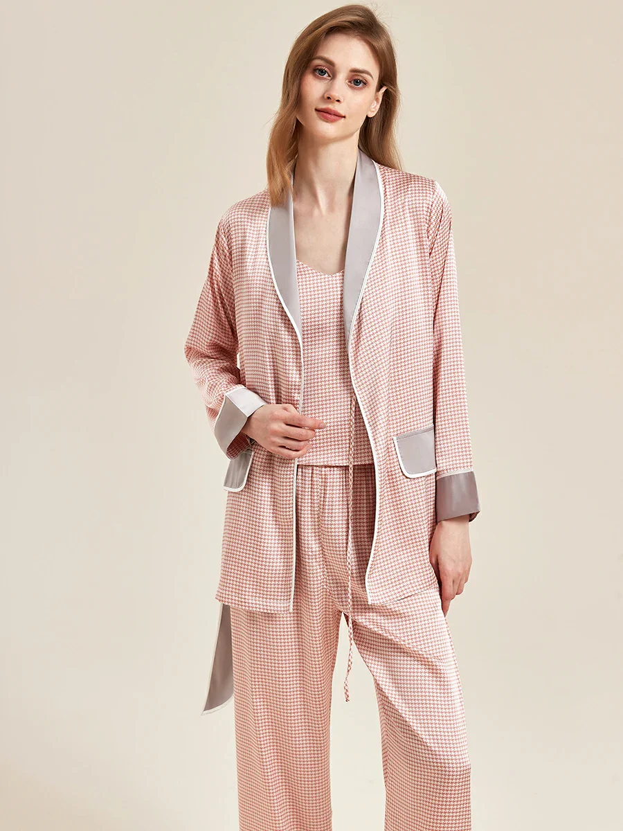 3 Piece Satin Trim Pajama Lounge Set