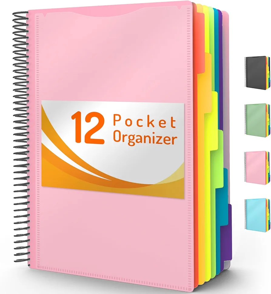 Forvencer 12 Pocket Project Organizer, 1/6-cut Tab Binder Organizer with Sticky Labels