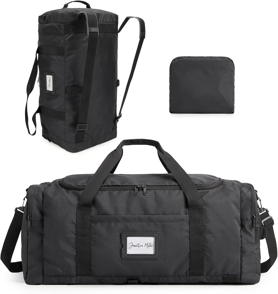 BAGSAMRT 60L Foldable Duffle Bag for Travel, Large Travel Duffel Bag for Men, 4 in 1 Travel Backpack, Carry on Weekender Bag, Black