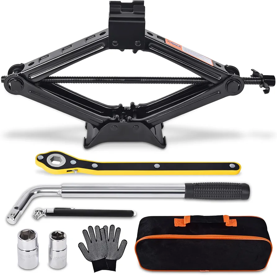 Scissor Car Jack 2 Ton (4409 lbs) Tire Changing Kit with Lug Wrench